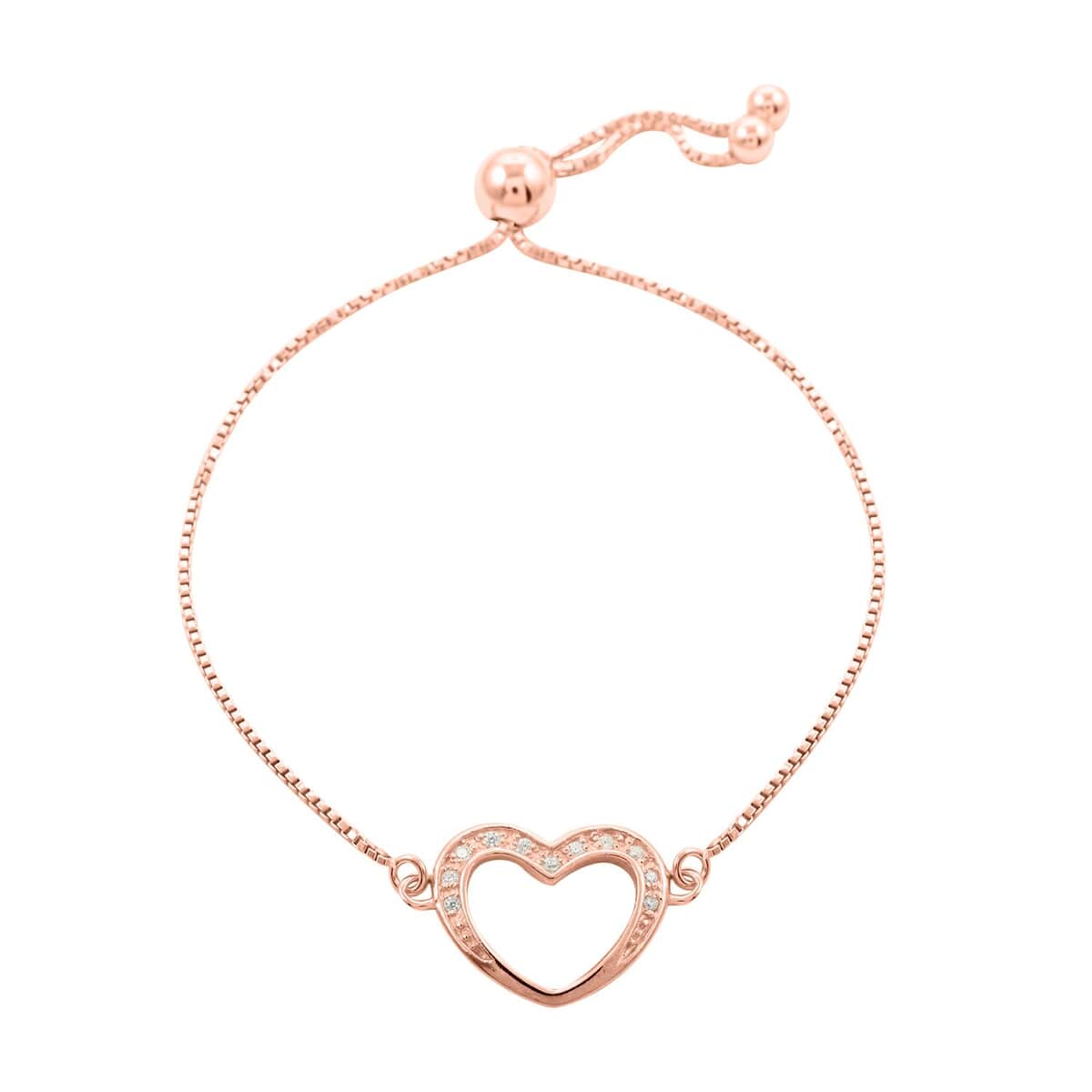 Simulated Diamond Heart Bracelet in 14K Rose Gold Over Sterling Silver (7.0-8.0In) image number 0