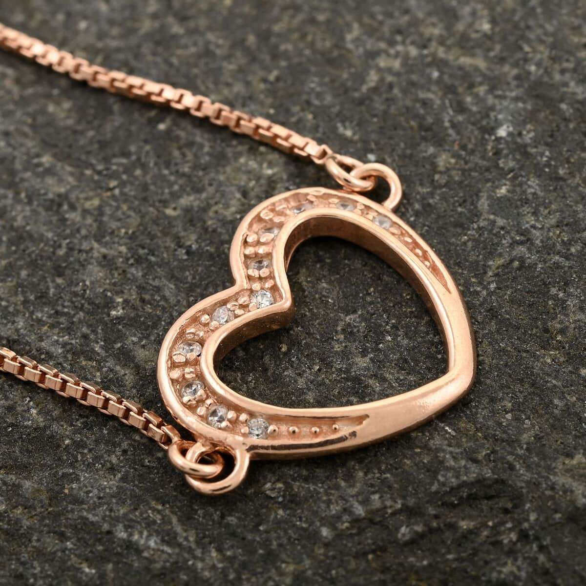 Simulated Diamond Heart Bracelet in 14K Rose Gold Over Sterling Silver (7.0-8.0In) image number 1