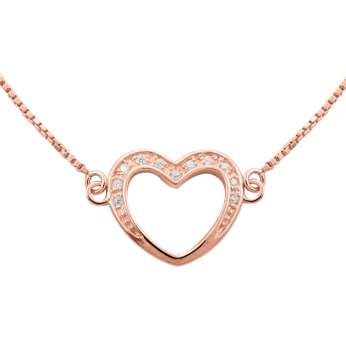 Simulated Diamond Heart Bracelet in 14K Rose Gold Over Sterling Silver (7.0-8.0In) image number 2