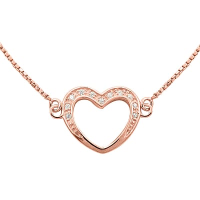 Simulated Diamond Heart Bracelet in 14K Rose Gold Over Sterling Silver (7.0-8.0In)