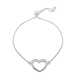 Simulated Diamond Heart Bracelet in Rhodium Over Sterling Silver (7.0-8.0In)