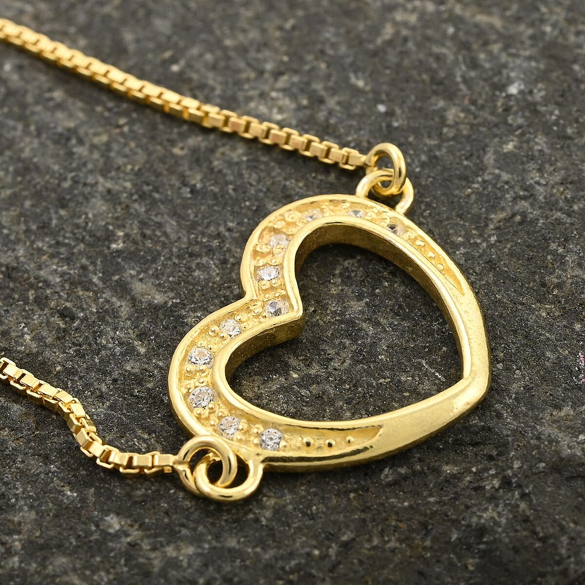 Simulated Diamond Heart Bracelet in 14K Yellow Gold Over Sterling Silver (7.0-8.0In) image number 1