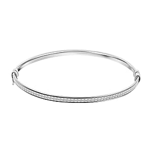 Rhodium Over Sterling Silver Bangle Bracelet (7.00 In) 4.75 Grams