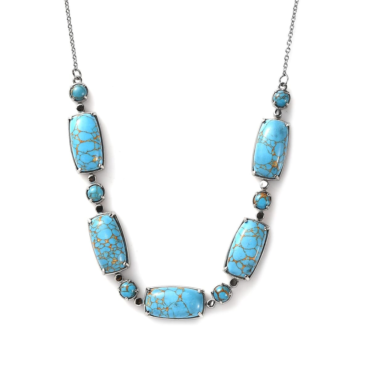 Mojave Blue Turquoise 42.70 ctw Fancy Necklace in Stainless Steel 18 Inches image number 0