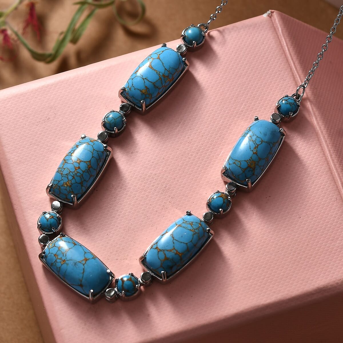 Mojave Blue Turquoise 42.70 ctw Fancy Necklace in Stainless Steel 18 Inches image number 1