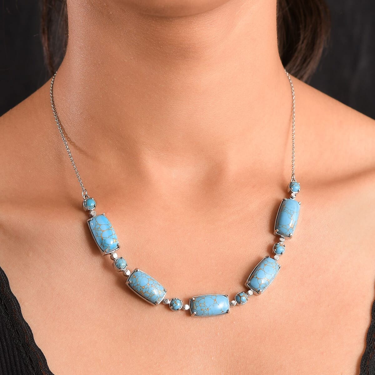 Mojave Blue Turquoise 42.70 ctw Fancy Necklace in Stainless Steel 18 Inches image number 2