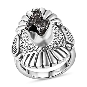 Artisan Crafted Rough Cut Marvelous Meteorite Cosmic Impact Ring in Sterling Silver (Size 8.0)