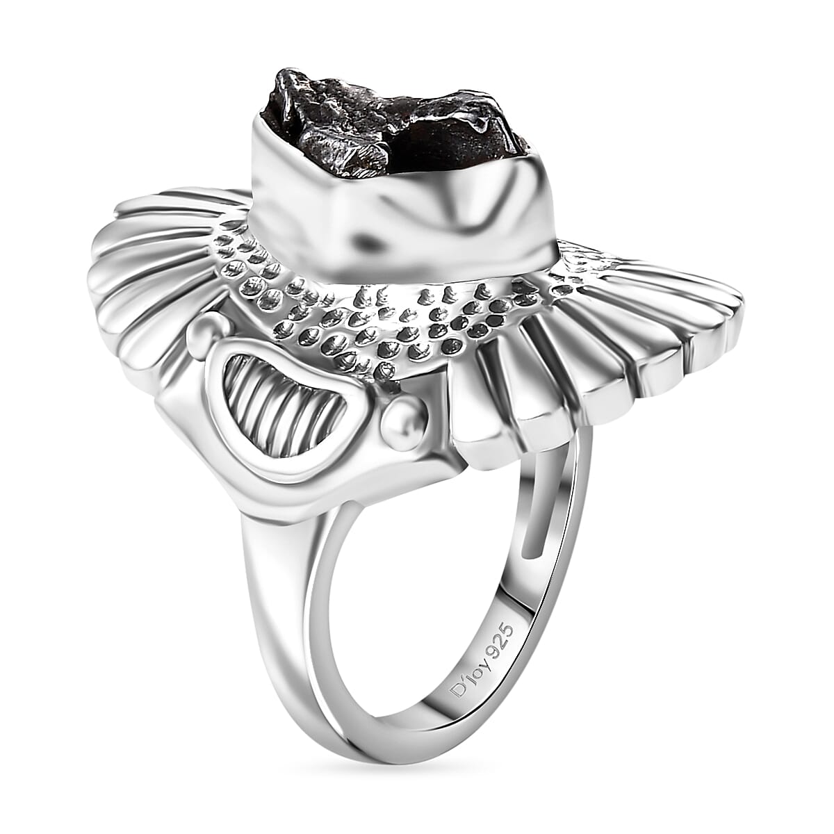 Artisan Crafted Rough Cut Marvelous Meteorite Cosmic Impact Ring in Sterling Silver (Size 9.0) image number 3
