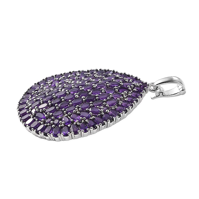 Premium African Amethyst 20.50 ctw Pendant without Chain in Rhodium Over Sterling Silver