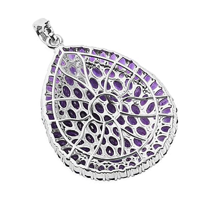 Premium African Amethyst 20.50 ctw Pendant without Chain in Rhodium Over Sterling Silver