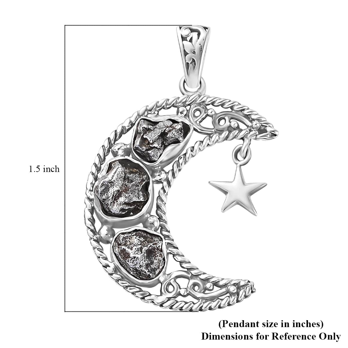 Artisan Crafted Rough Cut Marvelous Meteorite Moon Star Pendant in Sterling Silver image number 5