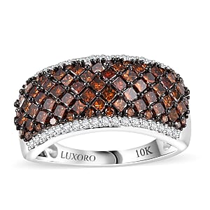 Luxoro 10K White Gold Red Diamond (IR), Diamond (I2) Honeycomb Luxe Ring (Size 6.5) 1.50 ctw