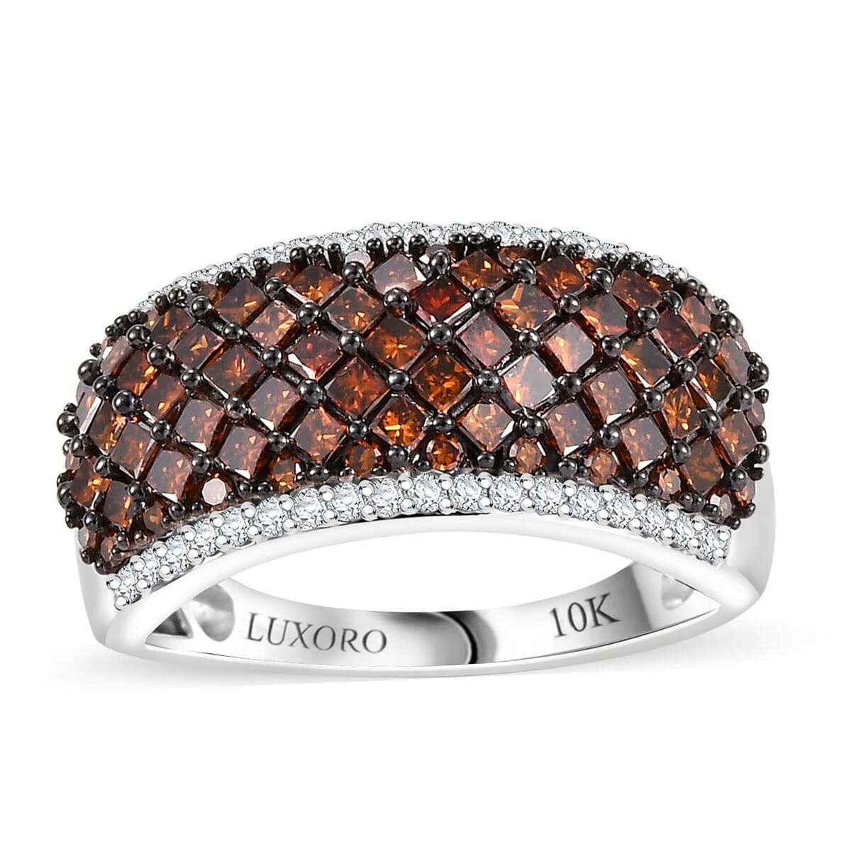 Luxoro 10K White Gold Red Diamond (IR), Diamond (I2) Honeycomb Luxe Ring (Size 8.5) 1.50 ctw image number 0