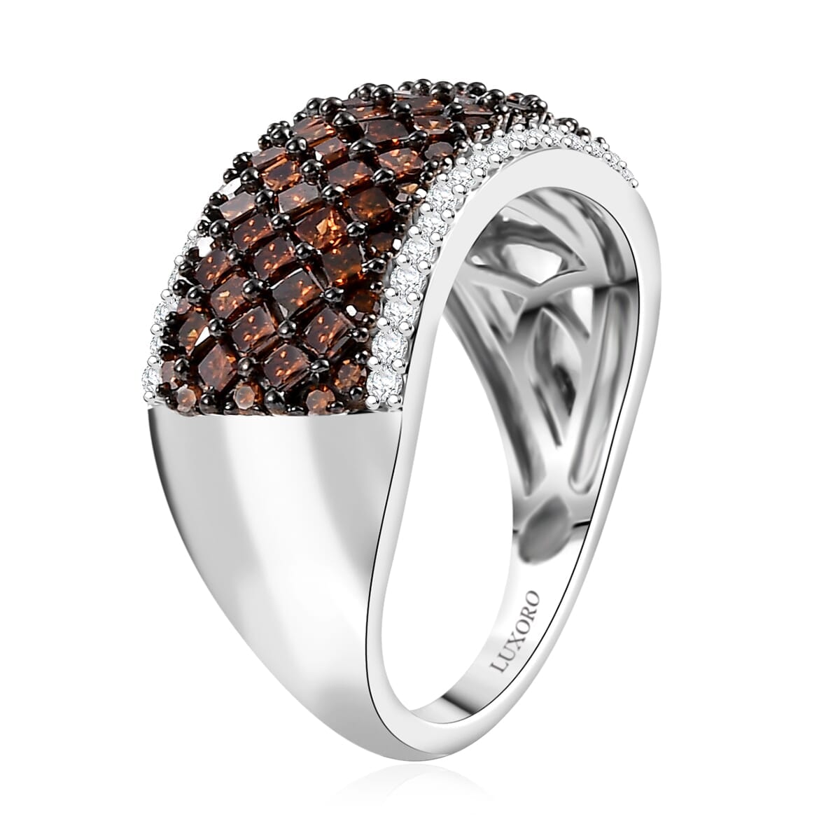 Luxoro 10K White Gold Red Diamond (IR), Diamond (I2) Honeycomb Luxe Ring (Size 8.5) 1.50 ctw image number 3