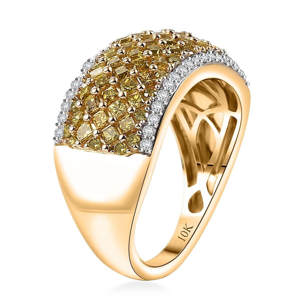 Luxoro 10K Yellow Gold Yellow Diamond (IR), Diamond (I2) Honeycomb Luxe Ring (Size 11.0) 1.50 ctw