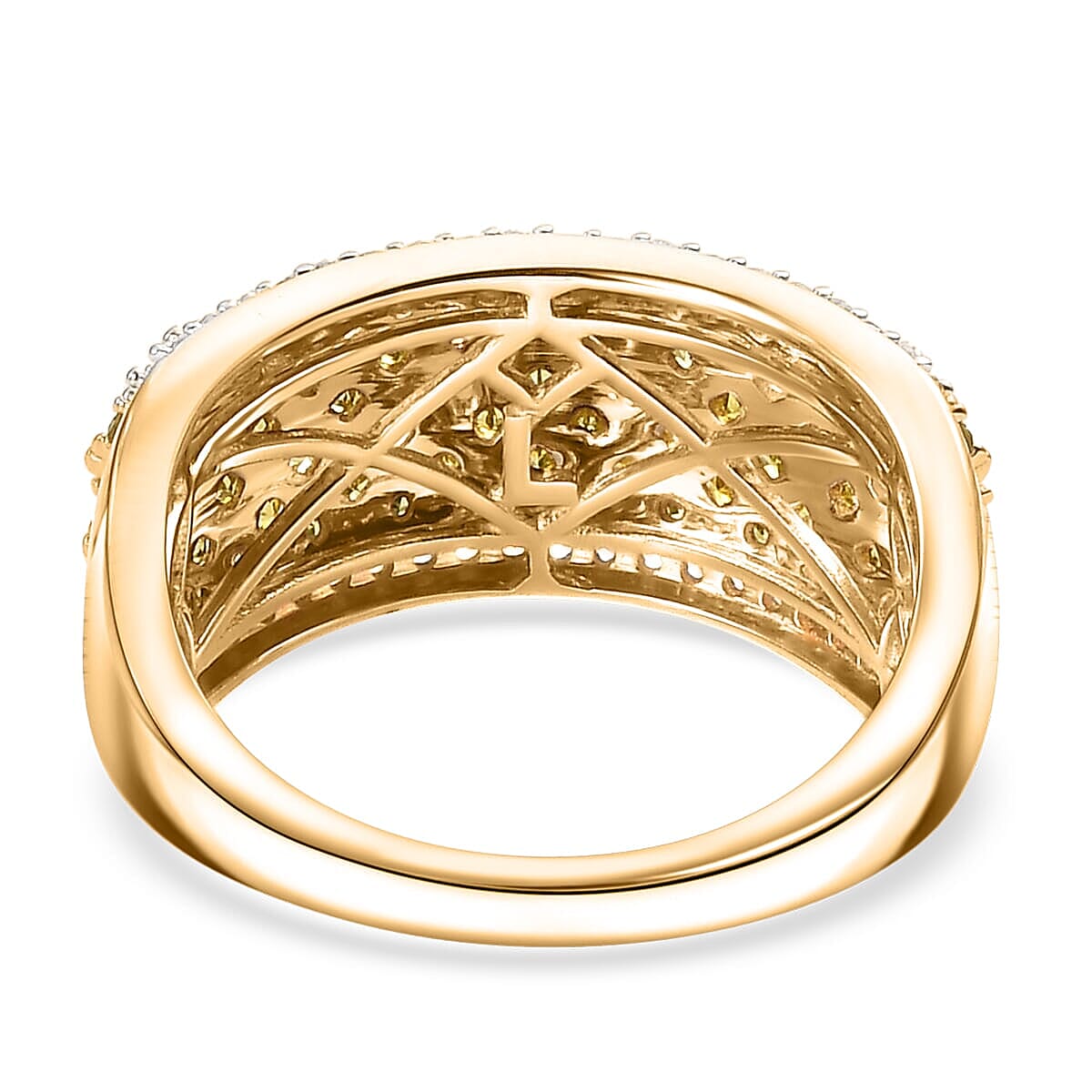 Luxoro 10K Yellow Gold Yellow Diamond (IR), Diamond (I2) Honeycomb Luxe Ring (Size 11.0) 1.50 ctw