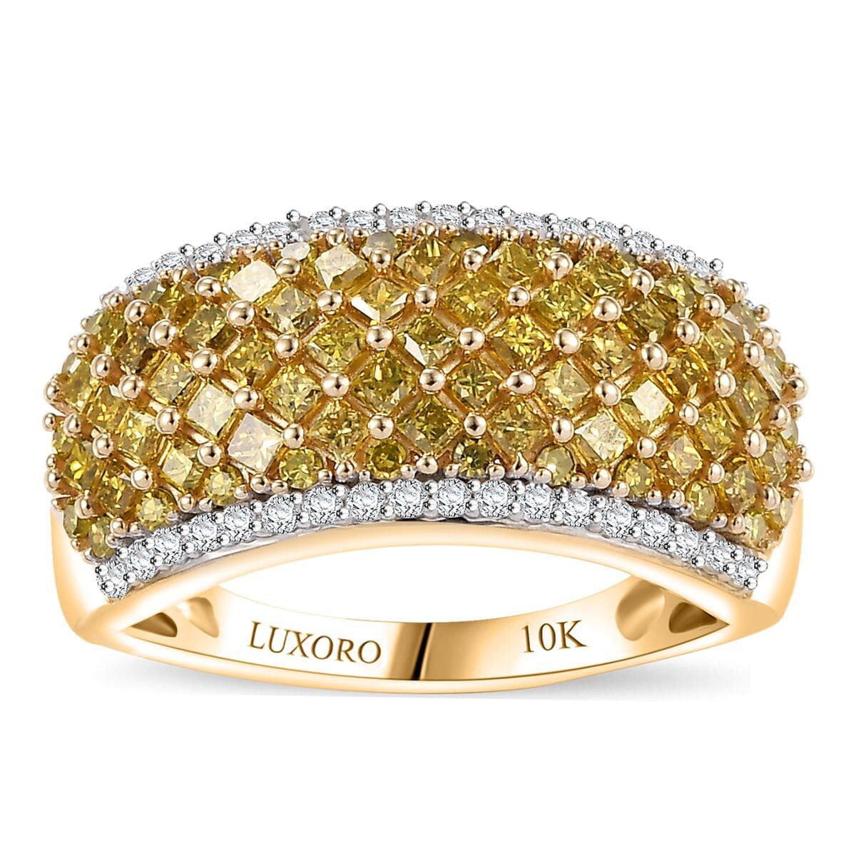 Luxoro 10K Yellow Gold Yellow Diamond (IR), Diamond (I2) Honeycomb Luxe Ring (Size 7.5) 1.50 ctw image number 0