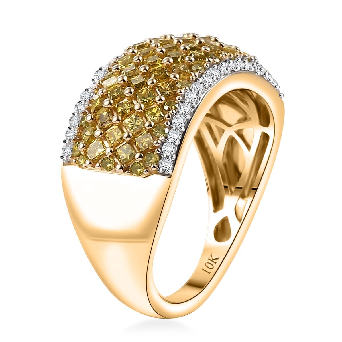 Luxoro 10K Yellow Gold Yellow Diamond (IR), Diamond (I2) Honeycomb Luxe Ring (Size 7.5) 1.50 ctw image number 3