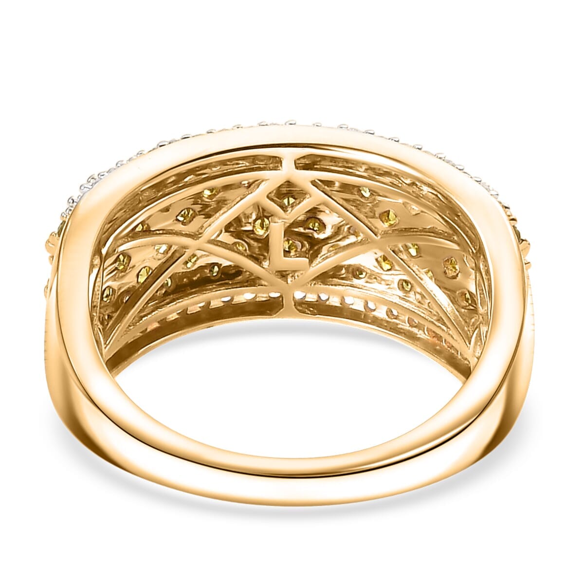 Luxoro 10K Yellow Gold Yellow Diamond (IR), Diamond (I2) Honeycomb Luxe Ring (Size 7.5) 1.50 ctw image number 4