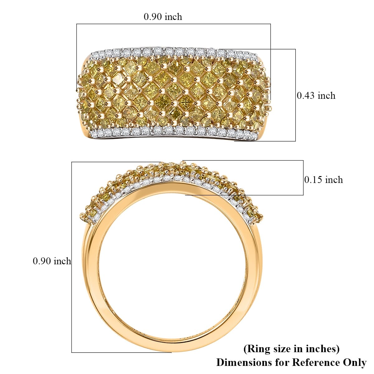 Luxoro 10K Yellow Gold Yellow Diamond (IR), Diamond (I2) Honeycomb Luxe Ring (Size 7.5) 1.50 ctw image number 5
