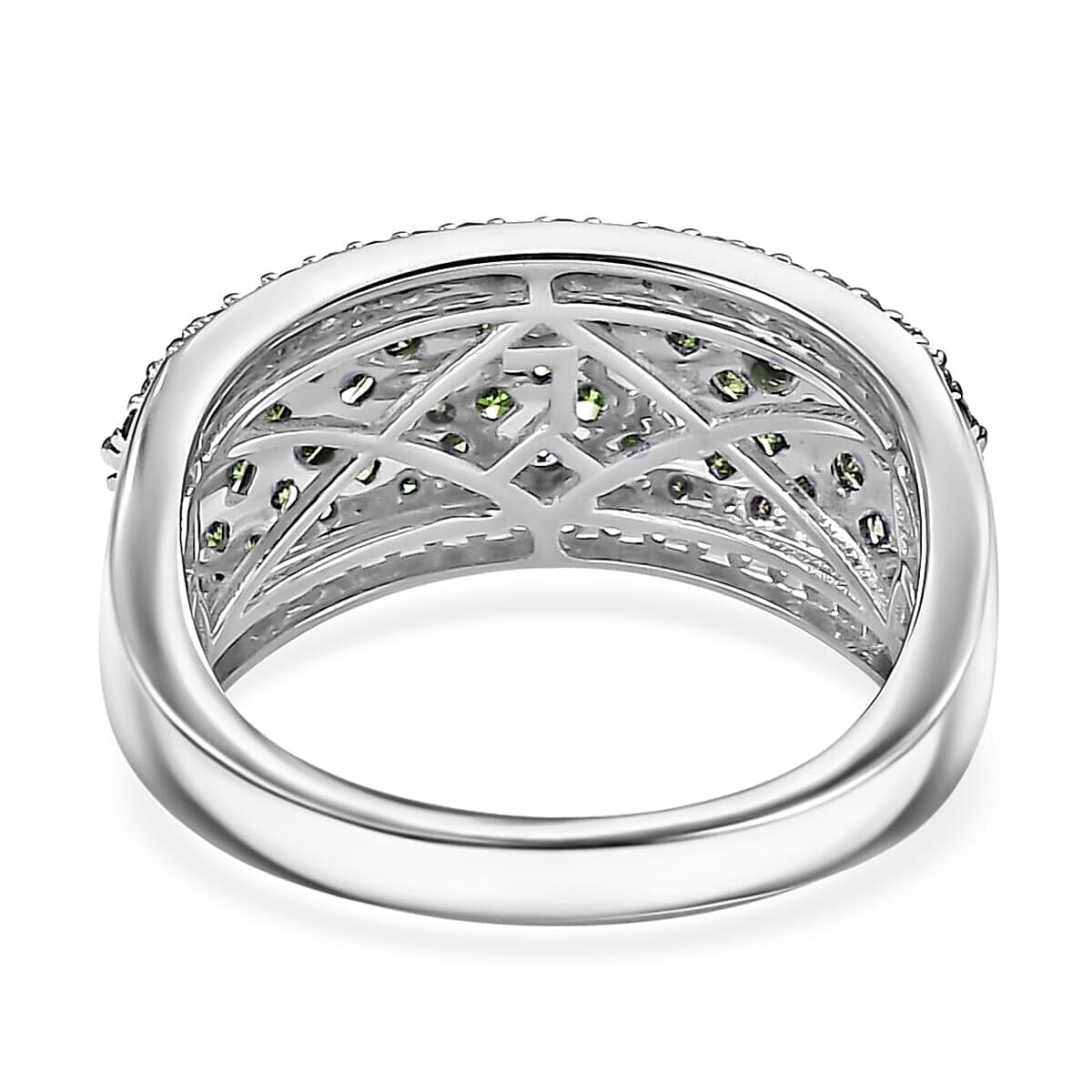 Luxoro 10K White Gold Green Diamond (IR), Diamond (I2) Honeycomb Luxe Ring (Size 6.5) 1.50 ctw