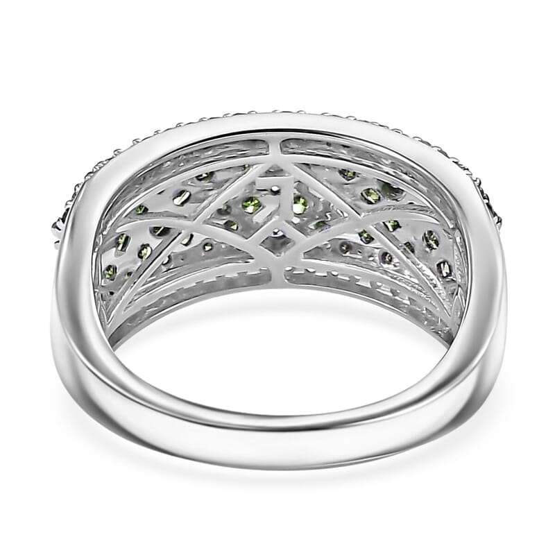 Luxoro 10K White Gold Green Diamond (IR), Diamond (I2) Honeycomb Luxe Ring (Size 6.5) 1.50 ctw