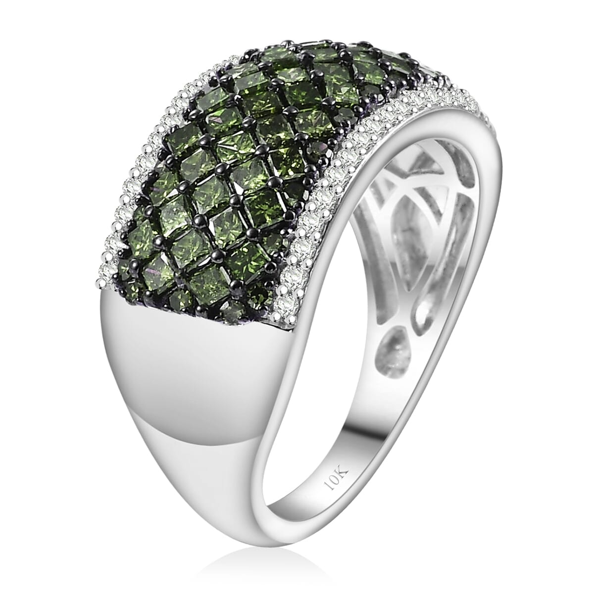 Luxoro Green and Diamond (SI) 1.50 ctw Honeycomb Luxe Ring in 10K White Gold (Size 8.0) image number 3