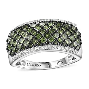Luxoro 10K White Gold Green Diamond (IR), Diamond (I2) Honeycomb Luxe Ring (Size 8.5) 1.50 ctw