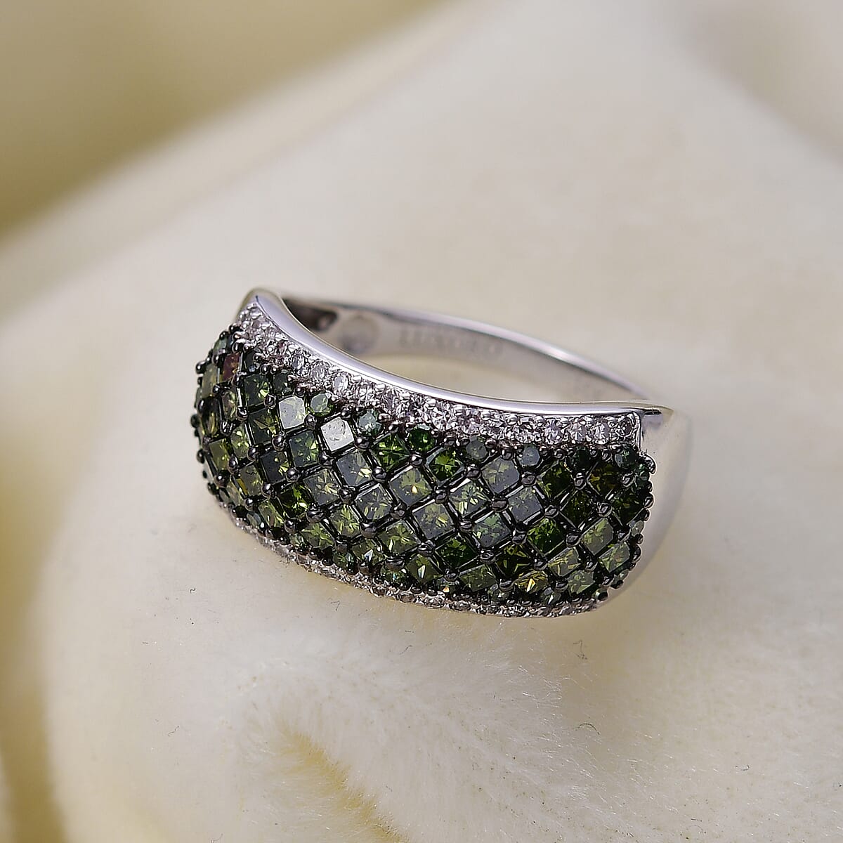 Luxoro Green and Diamond (SI) 1.50 ctw Honeycomb Luxe Ring in 10K White Gold (Size 9.0) image number 1