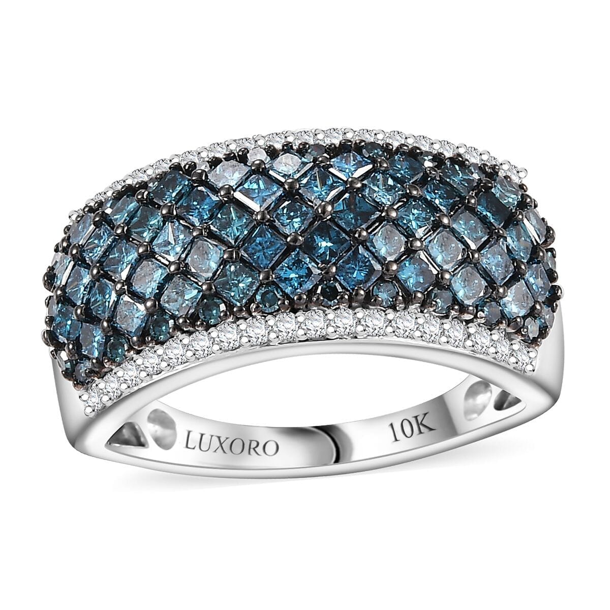 Luxoro 10K White Gold Blue Diamond (IR), Diamond (I2) Honeycomb Luxe Ring (Size 5.5) 1.50 ctw image number 0