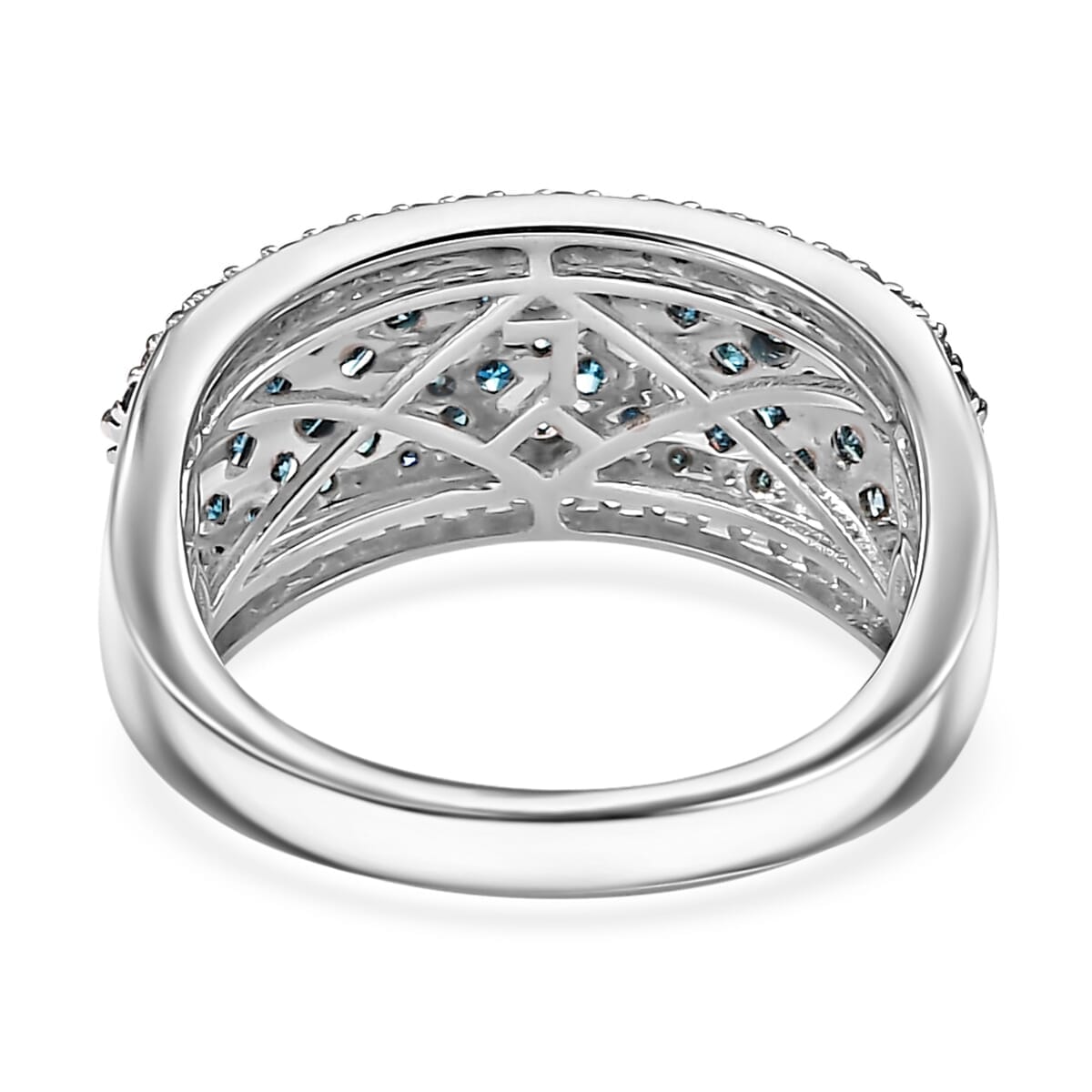 Luxoro 10K White Gold Blue Diamond (IR), Diamond (I2) Honeycomb Luxe Ring (Size 5.5) 1.50 ctw image number 4
