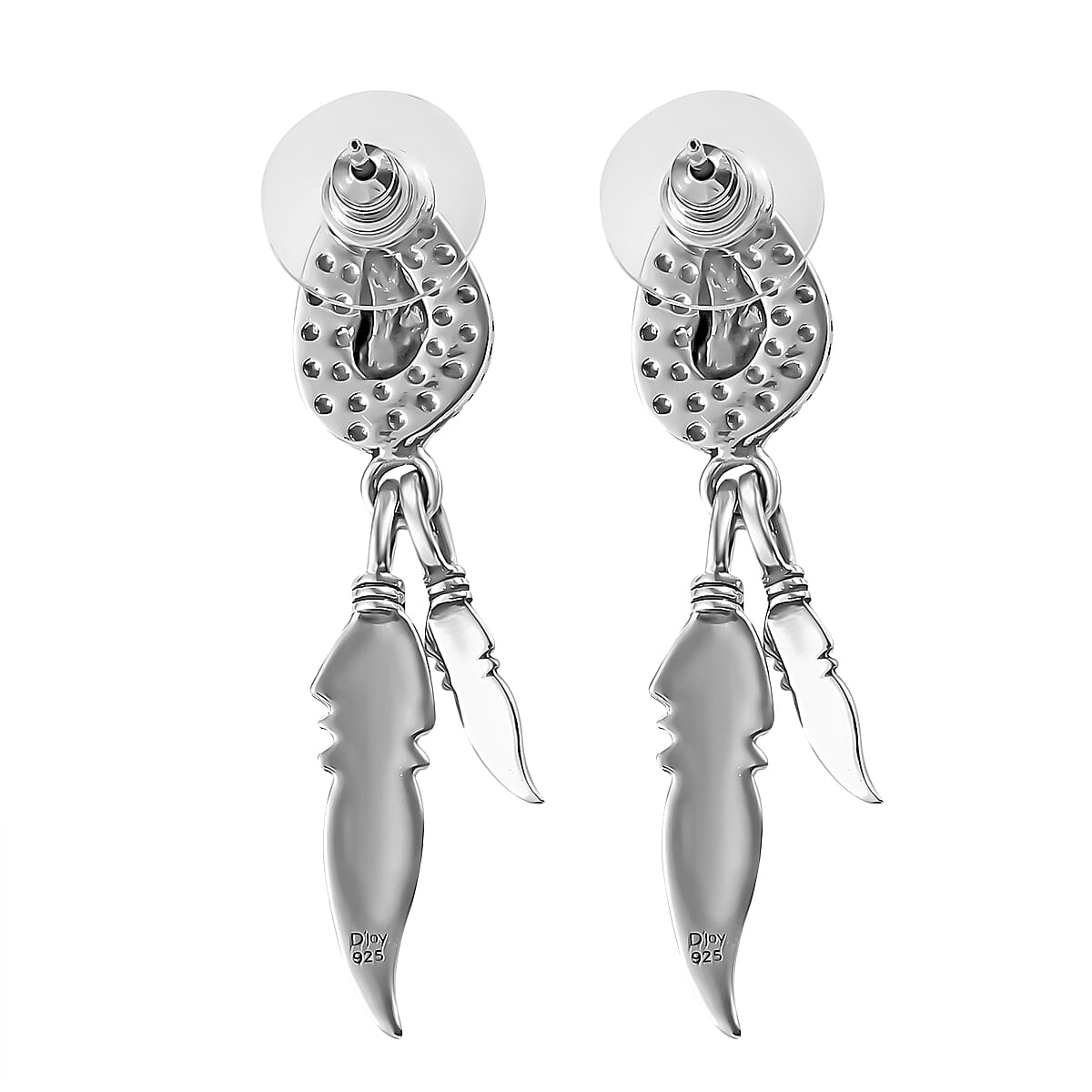 D'Joy Artisan Crafted Rough Cut Marvelous Meteorite Feather Earrings in Black Oxidized Sterling Silver