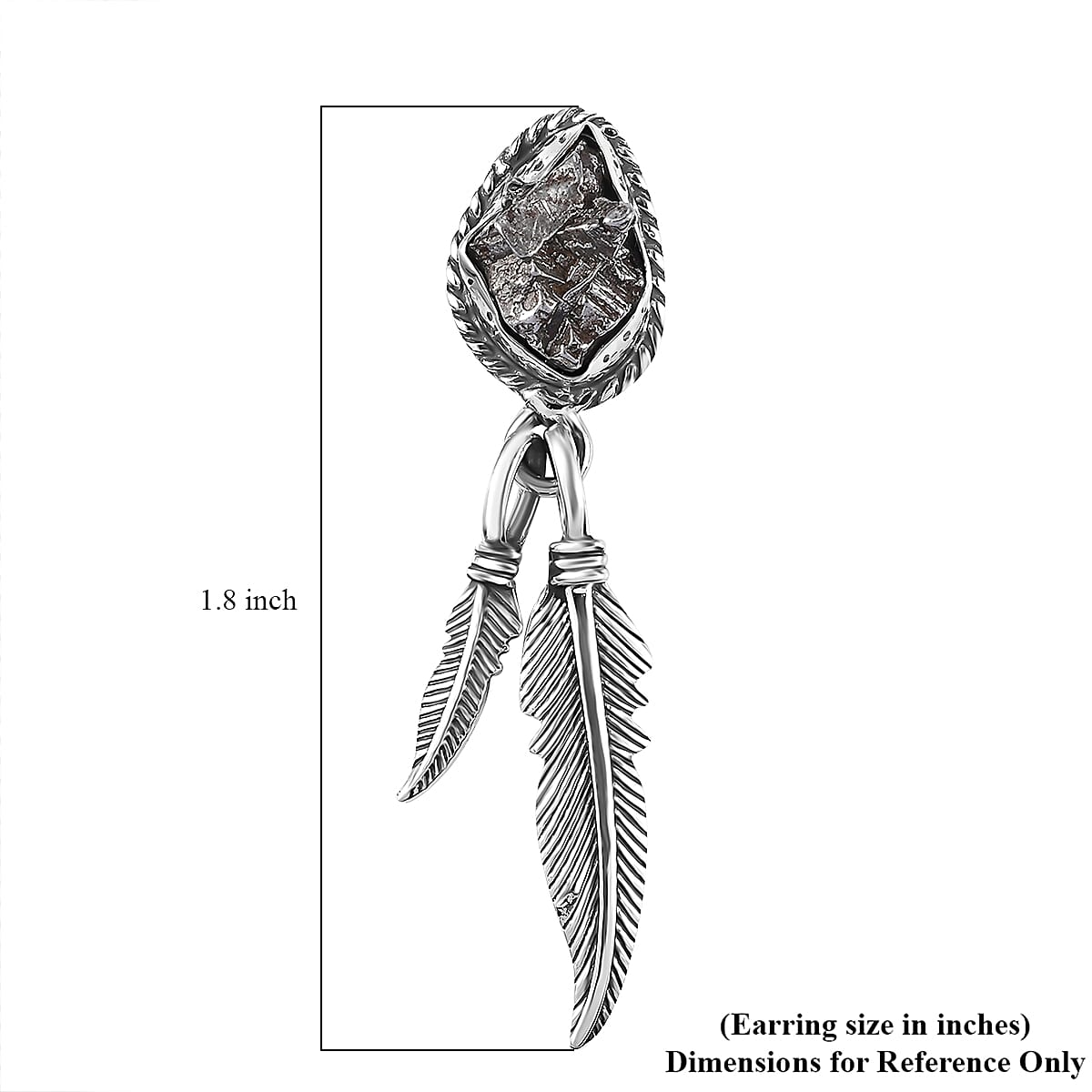 D'Joy Artisan Crafted Rough Cut Marvelous Meteorite Feather Earrings in Black Oxidized Sterling Silver