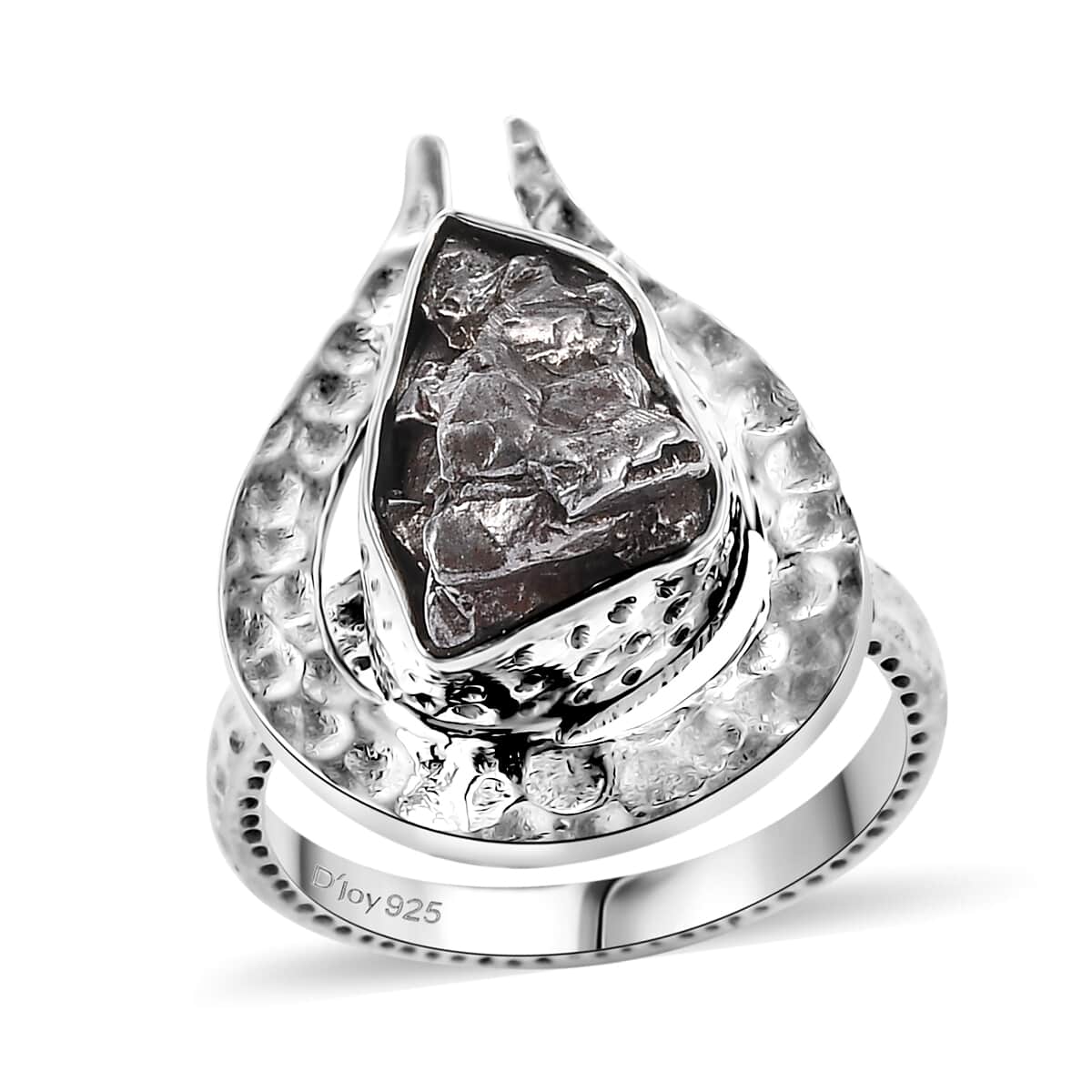 Artisan Crafted Rough Cut Marvelous Meteorite Comet Ring in Black Oxidized Sterling Silver (Size 10.0) image number 0