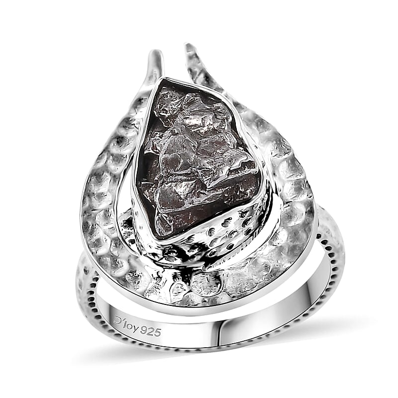 Artisan Crafted Rough Cut Marvelous Meteorite Comet Ring in Black Oxidized Sterling Silver (Size 10.0)