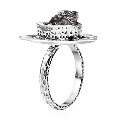 Artisan Crafted Rough Cut Marvelous Meteorite Comet Ring in Black Oxidized Sterling Silver (Size 10.0)