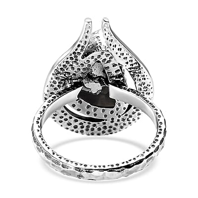 Artisan Crafted Rough Cut Marvelous Meteorite Comet Ring in Black Oxidized Sterling Silver (Size 10.0)