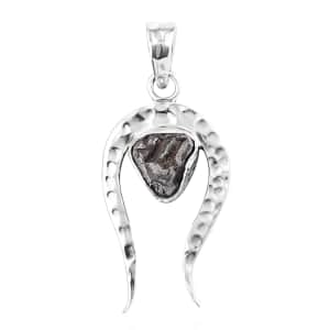 Artisan Crafted Rough Cut Marvelous Meteorite Comet Pendant in Black Oxidized Sterling Silver