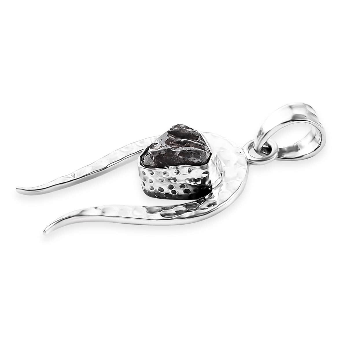 Artisan Crafted Rough Cut Marvelous Meteorite Comet Pendant in Black Oxidized Sterling Silver image number 3