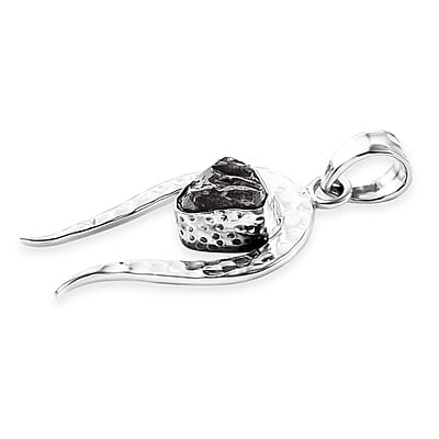 Artisan Crafted Rough Cut Marvelous Meteorite Comet Pendant in Black Oxidized Sterling Silver