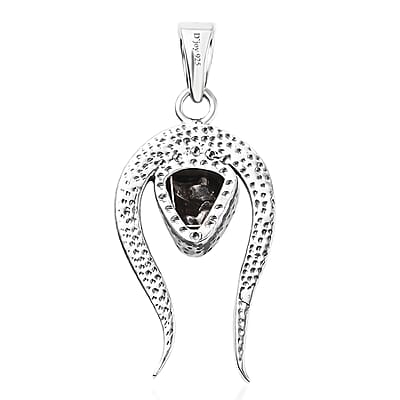 Artisan Crafted Rough Cut Marvelous Meteorite Comet Pendant in Black Oxidized Sterling Silver