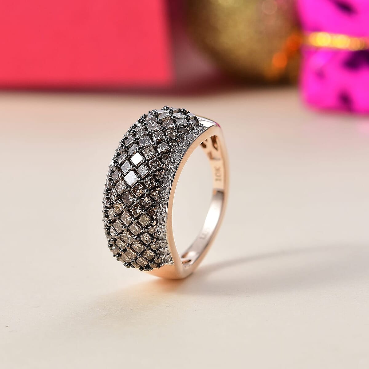 Luxoro 10K Rose Gold Natural Champagne and White Diamond (SI) Honeycomb Luxe Ring (Size 11.0) 1.50 ctw image number 1