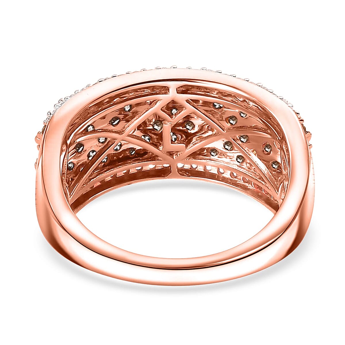 Luxoro 10K Rose Gold Natural Champagne and White Diamond (SI) Honeycomb Luxe Ring (Size 11.0) 1.50 ctw image number 4