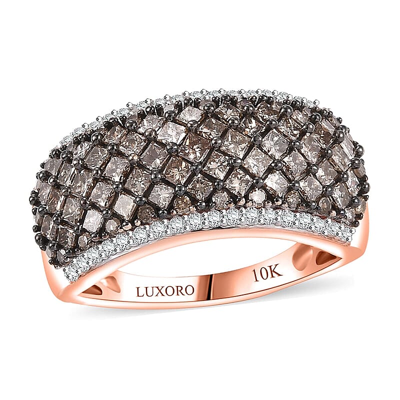 Luxoro 10K Rose Gold Natural Champagne and White Diamond (SI) Honeycomb Luxe Ring (Size 12.0) 1.50 ctw