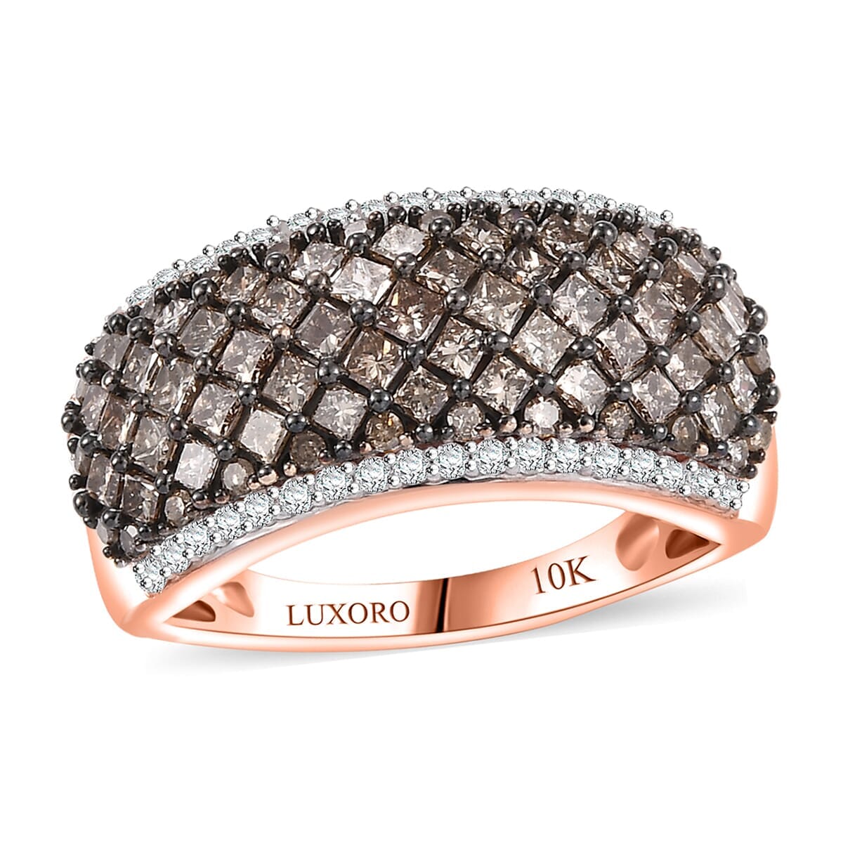 Luxoro 10K Rose Gold Natural Champagne and Diamond (I2) Honeycomb Luxe Ring (Size 5.0) 1.50 ctw image number 0