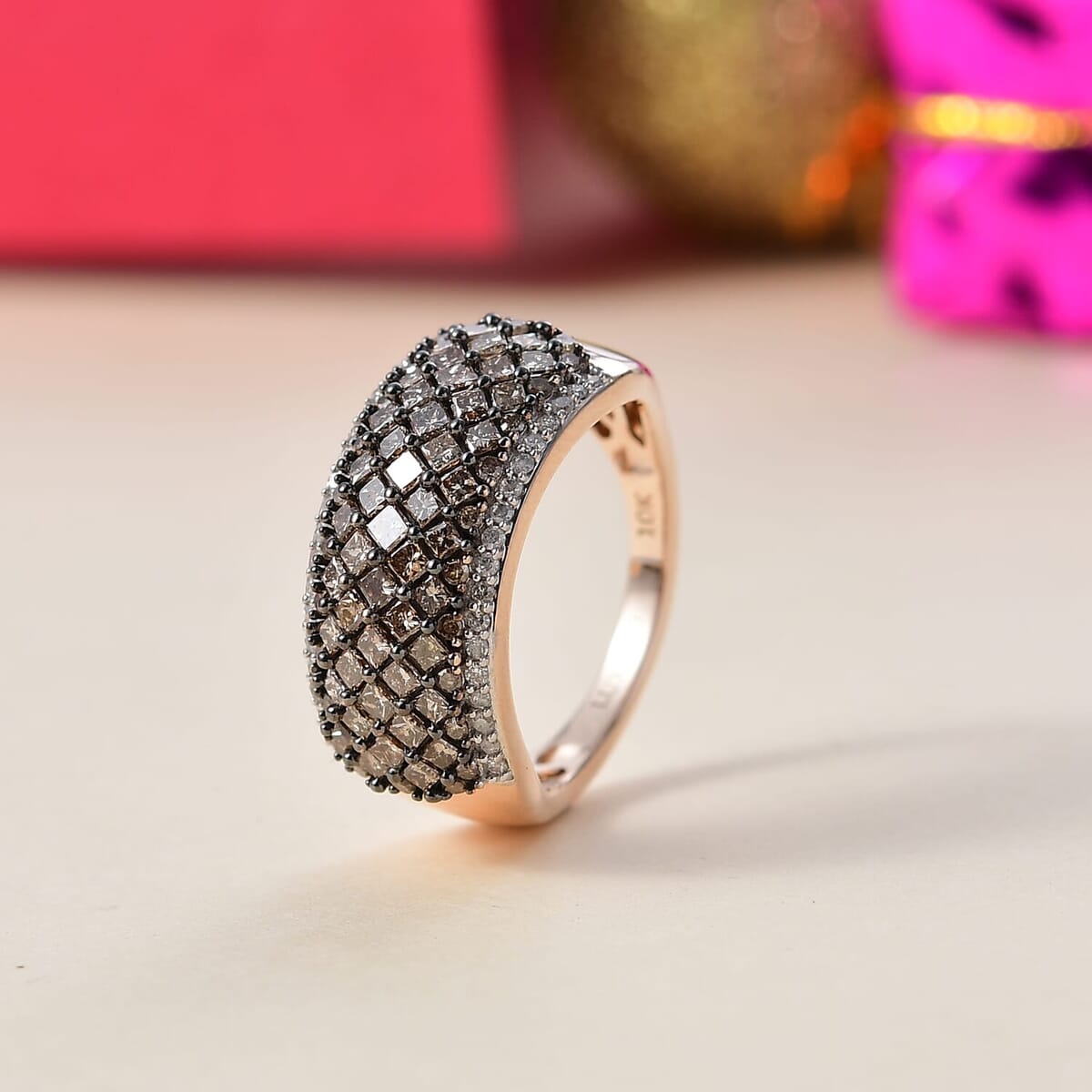 Luxoro 10K Rose Gold Natural Champagne and Diamond (I2) Honeycomb Luxe Ring (Size 5.0) 1.50 ctw image number 1