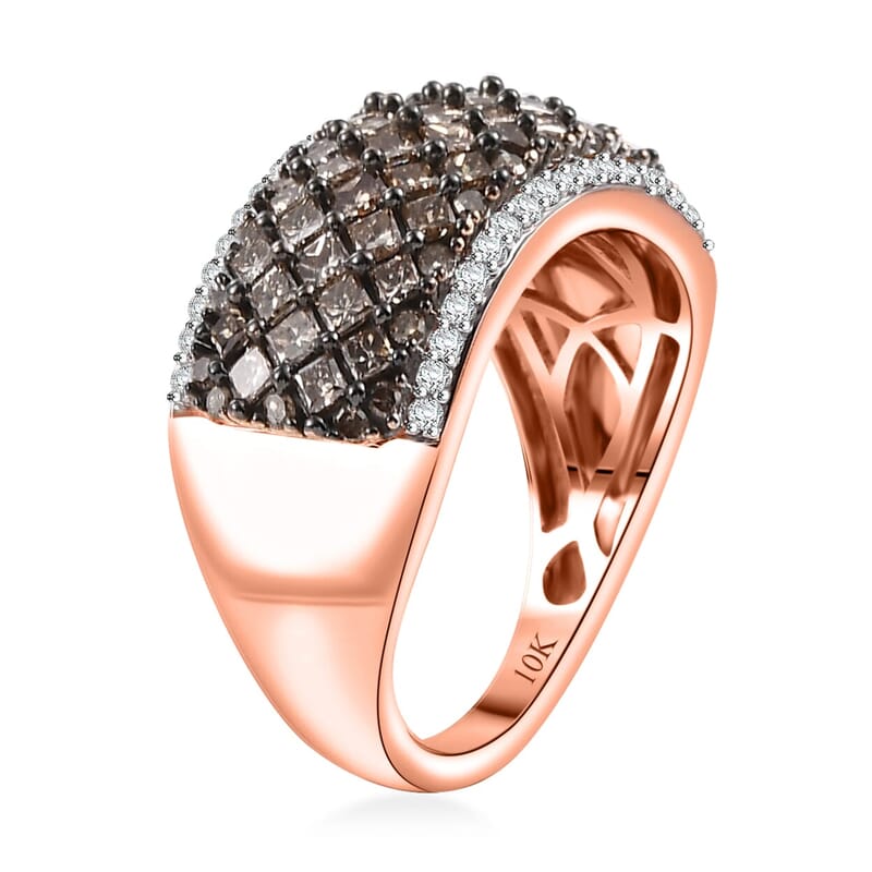 Luxoro Natural Champagne and White Diamond (SI) 1.50 ctw Honeycomb Luxe Ring in 10K Rose Gold (Size 6.0)