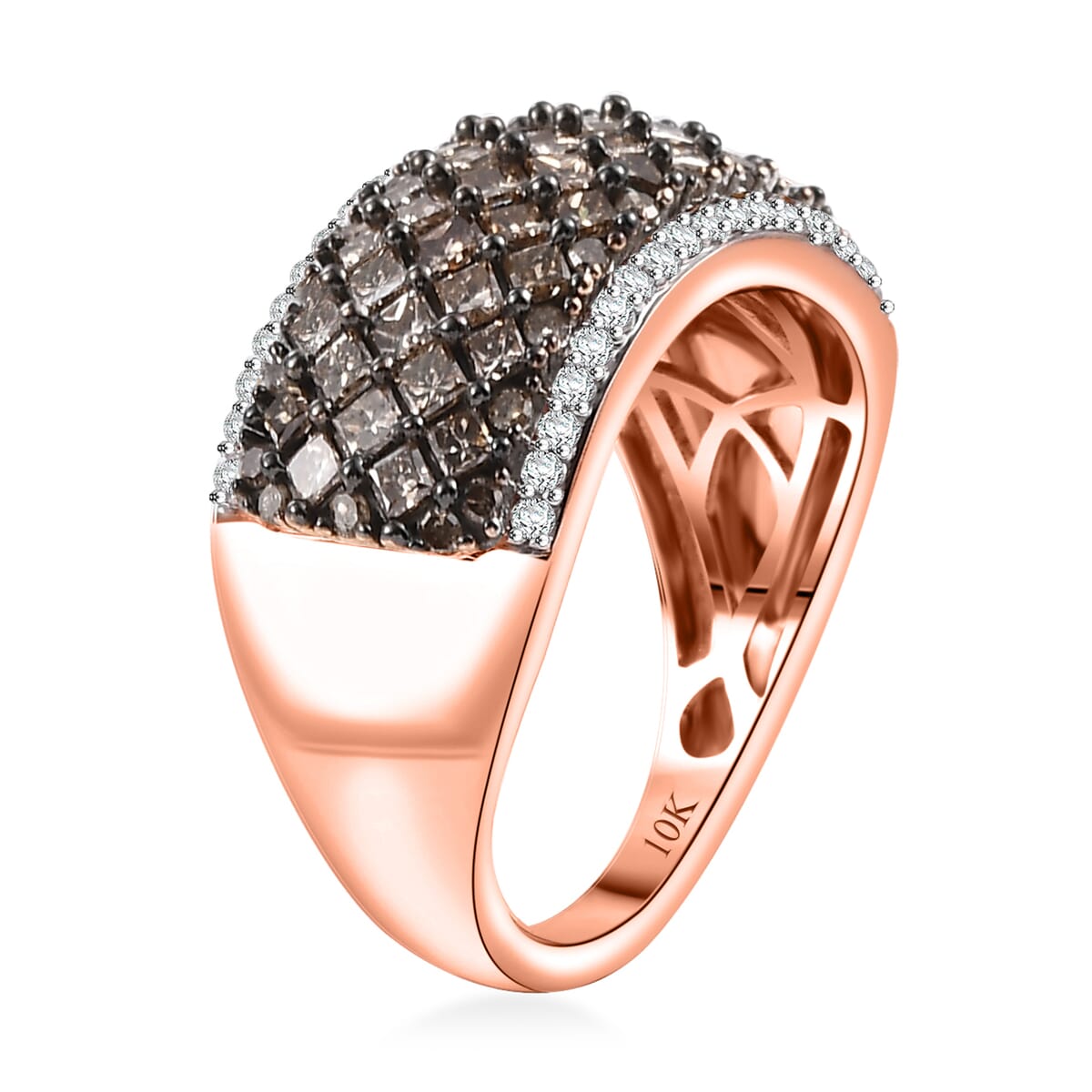 Luxoro Natural Champagne and White Diamond (SI) 1.50 ctw Honeycomb Luxe Ring in 10K Rose Gold (Size 7.0) image number 3