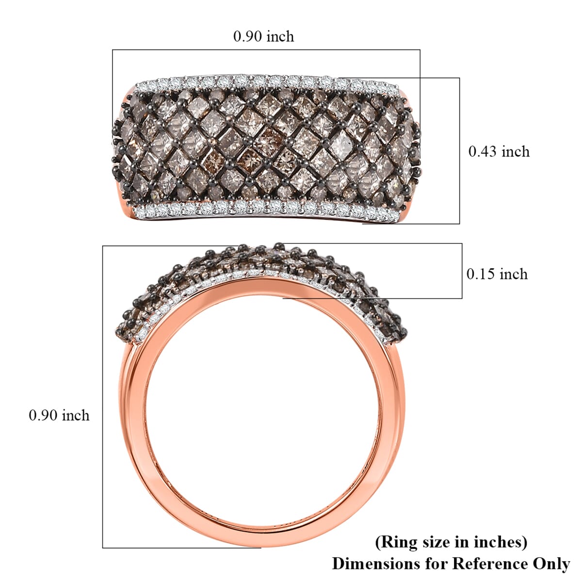 Luxoro Natural Champagne and White Diamond (SI) 1.50 ctw Honeycomb Luxe Ring in 10K Rose Gold (Size 7.0) image number 5