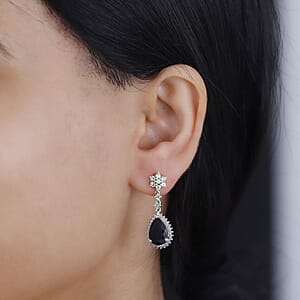 D'Joy California Black Jade and Multi Gemstone 7.70 ctw Flower Drop Earrings in Rhodium Over Sterling Silver